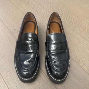 Franco Sarto Black Crinkle Patent Leather Loafers